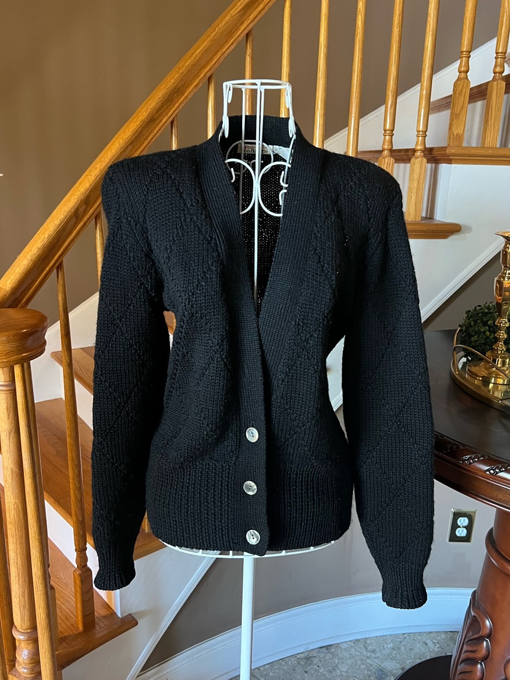 Vintage 100% Wool Talbots Black Knit Cardigan Old Money Capsule Size Small